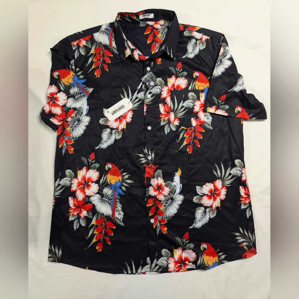 NWT Men's Tropical Hawaiian Shirt Coofandy Size XL Black